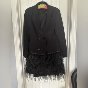 Chic Black Feather-Trimmed Women's Party dress